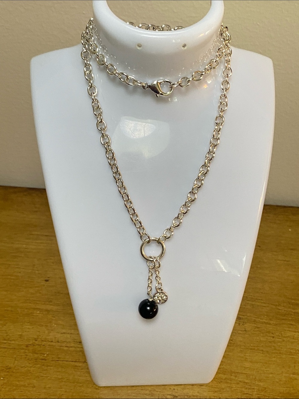 Silver-Tone Layered Necklace with Black Accent Bead